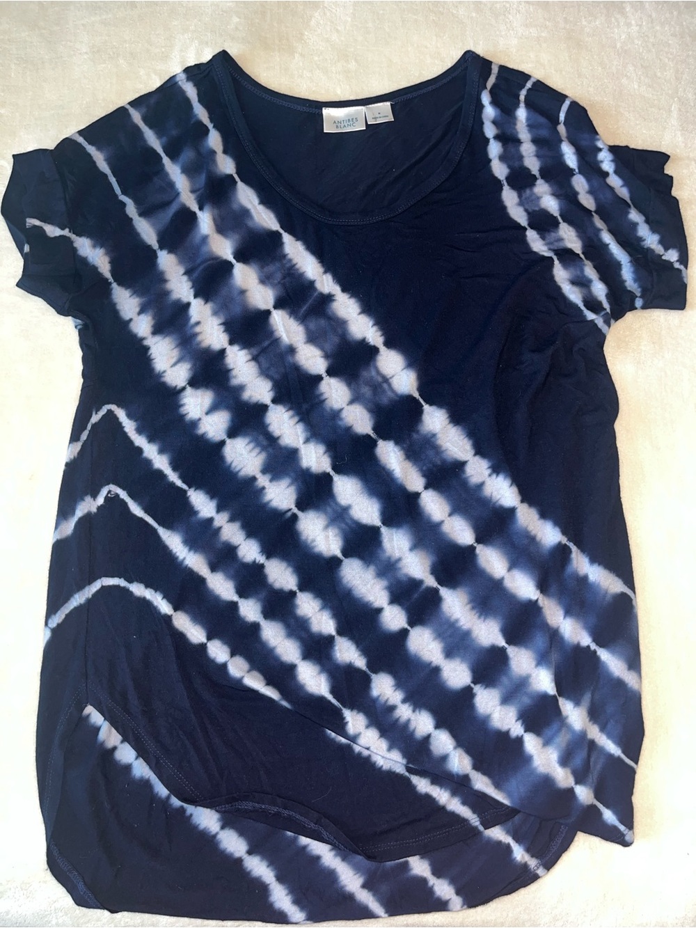 Antibes Blanc Women's Navy Tie-Dye Short Sleeve Top Size Medium